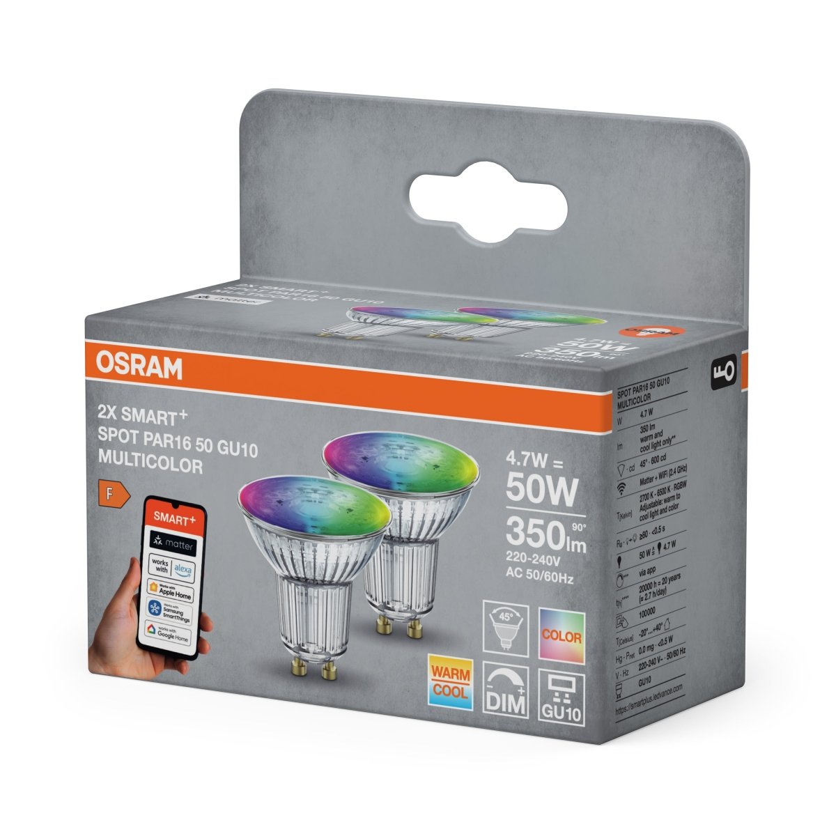 4099854496172 - Smart LED reflektor SMART+ MATTER PAR16 50, 4.7W, Nastavitelná bílá + RGB, GU10, Duo Pack - Czechia LEDVANCE e - shop