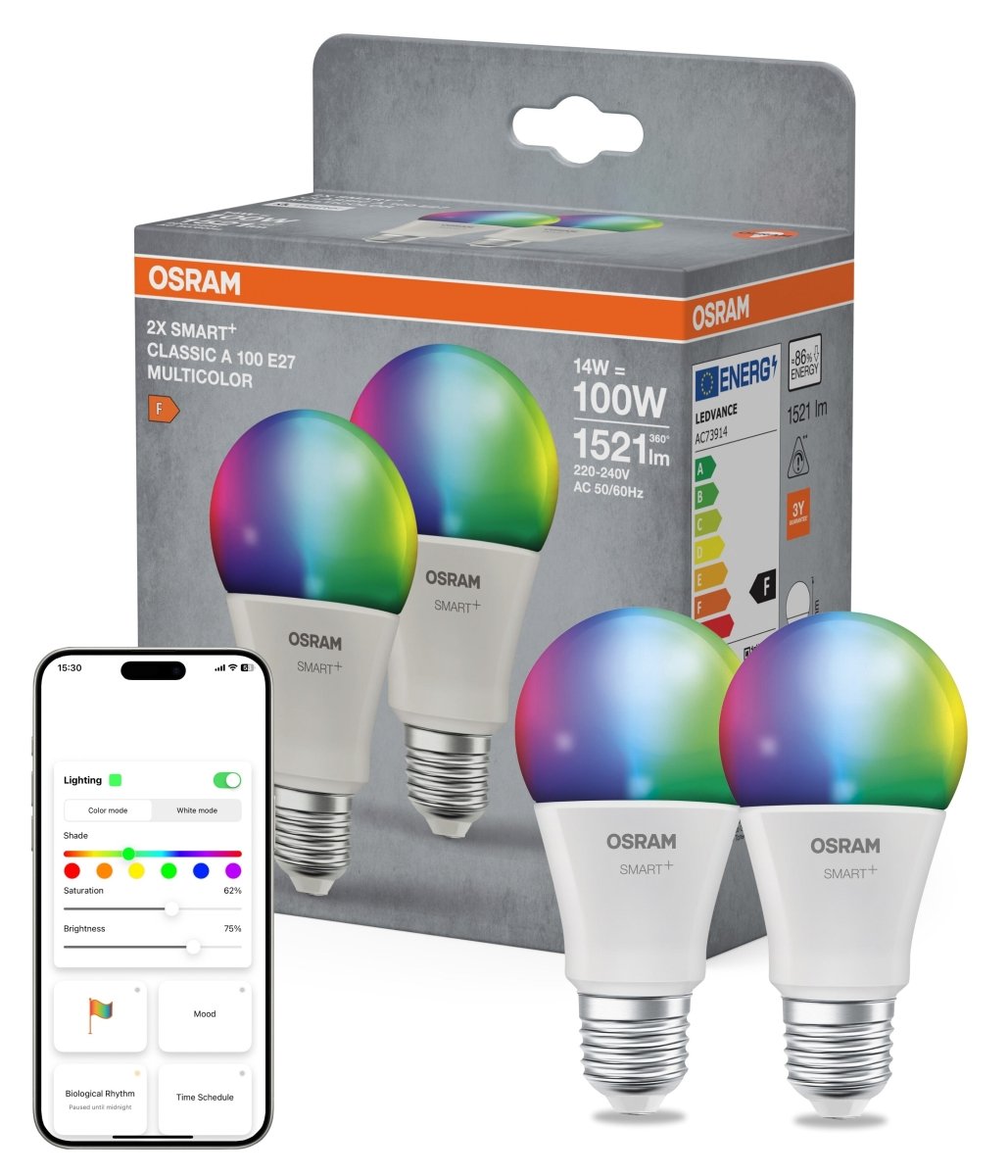 4099854495731 - Smart LED žárovka SMART+ MATTER Classic A100, 14W, Nastavitelná bílá + RGB, E27, Duo Pack - Czechia LEDVANCE e - shop