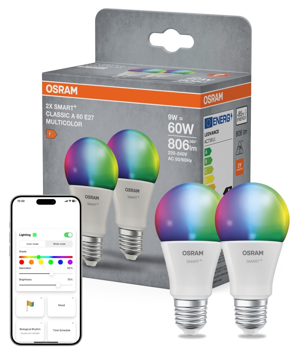 Smart LED žárovka SMART+ MATTER Classic A60, 9W, Nastavitelná bílá + R