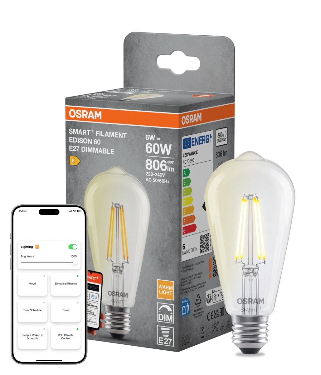 4099854530043 - Smart LED žárovka SMART+ MATTER Filament Classic Edison 60, 6W, Teplá bílá, E27 - Czechia LEDVANCE e - shop