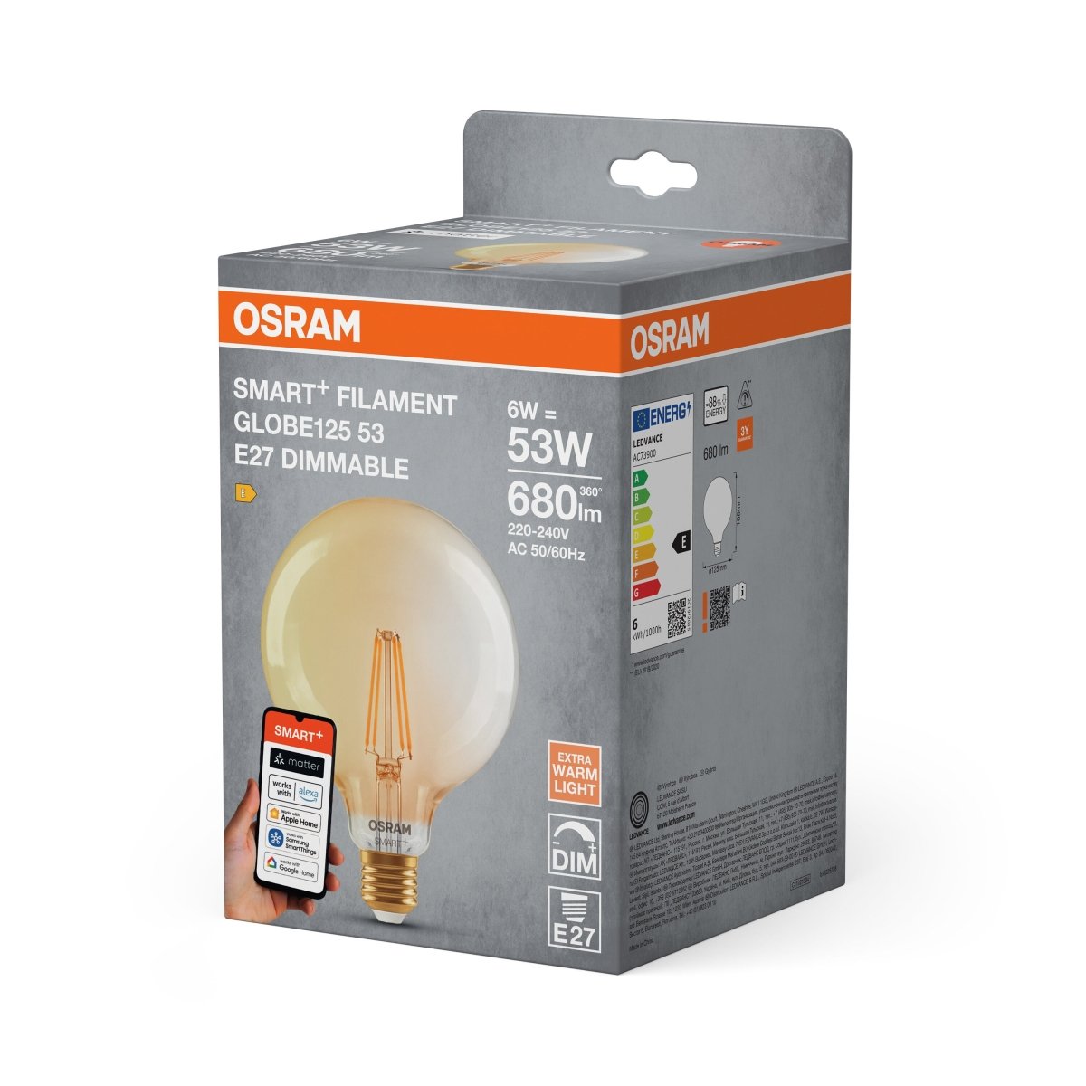 4099854529986 - Smart LED žárovka SMART+ MATTER Filament Classic Globe 53, 6W, Teplá bílá, Zlatá, E27 - Czechia LEDVANCE e - shop