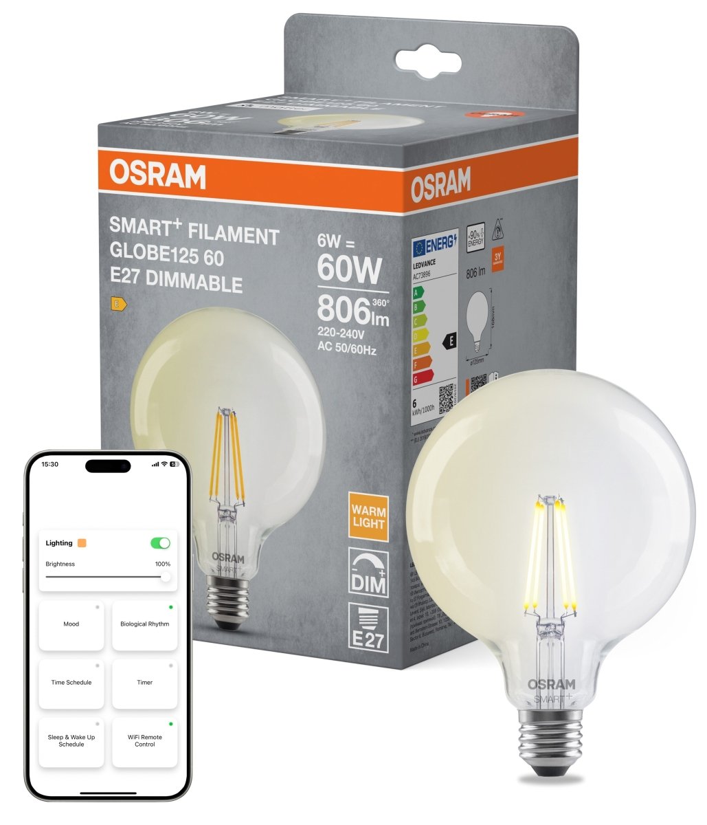 4099854529900 - Smart LED žárovka SMART+ MATTER Filament Classic Globe, 6W, Teplá bílá, E27 - Czechia LEDVANCE e - shop