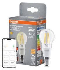 Smart LED žárovka SMART+ MATTER Filament Classic P40, 4W, Teplá bílá,