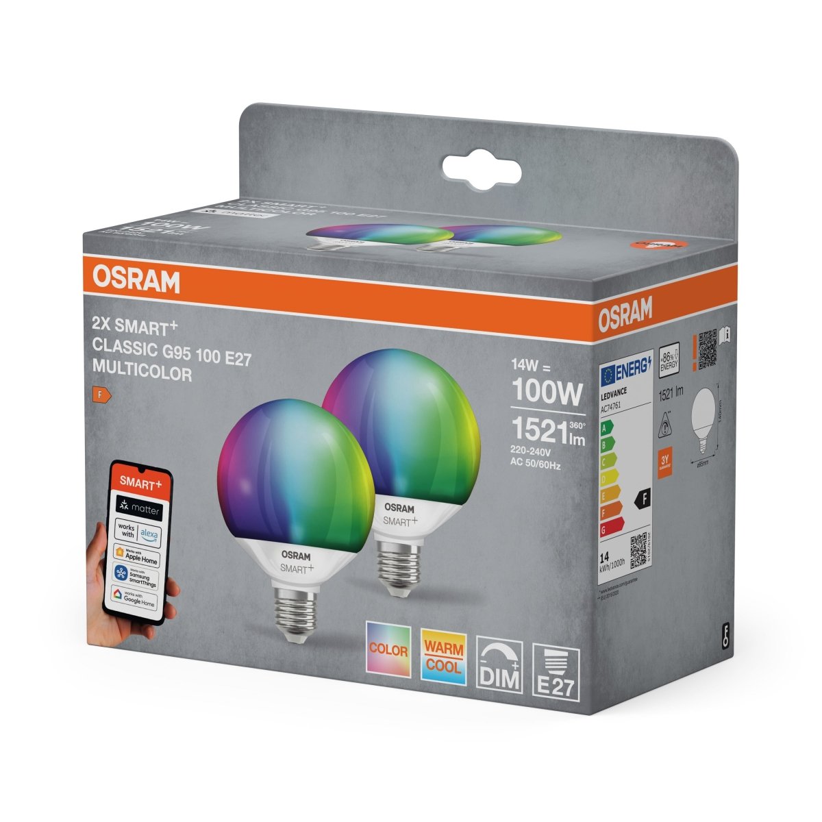 4099854496097 - Smart LED žárovka SMART+ MATTER Globe 95, 14W, Nastavitelná bílá + RGB, E27, Duo Pack - Czechia LEDVANCE e - shop