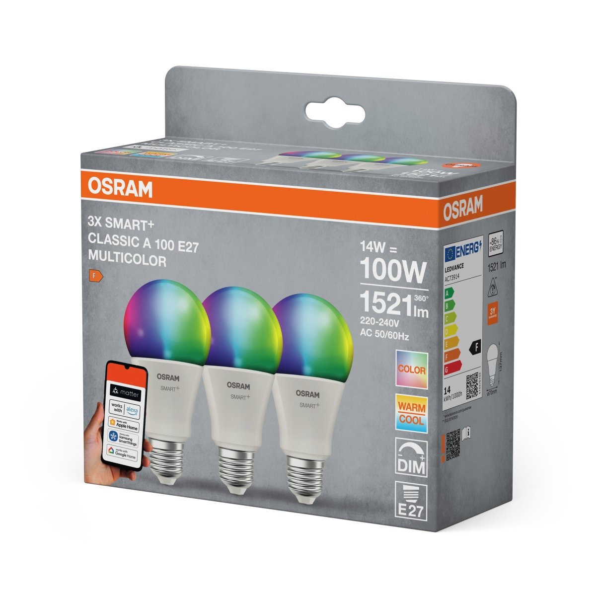 4099854529825 - Smart LED žárovka SMART+ MATTER Multicolor Classic A100, 14W, E27, Triple Pack - Czechia LEDVANCE e - shop