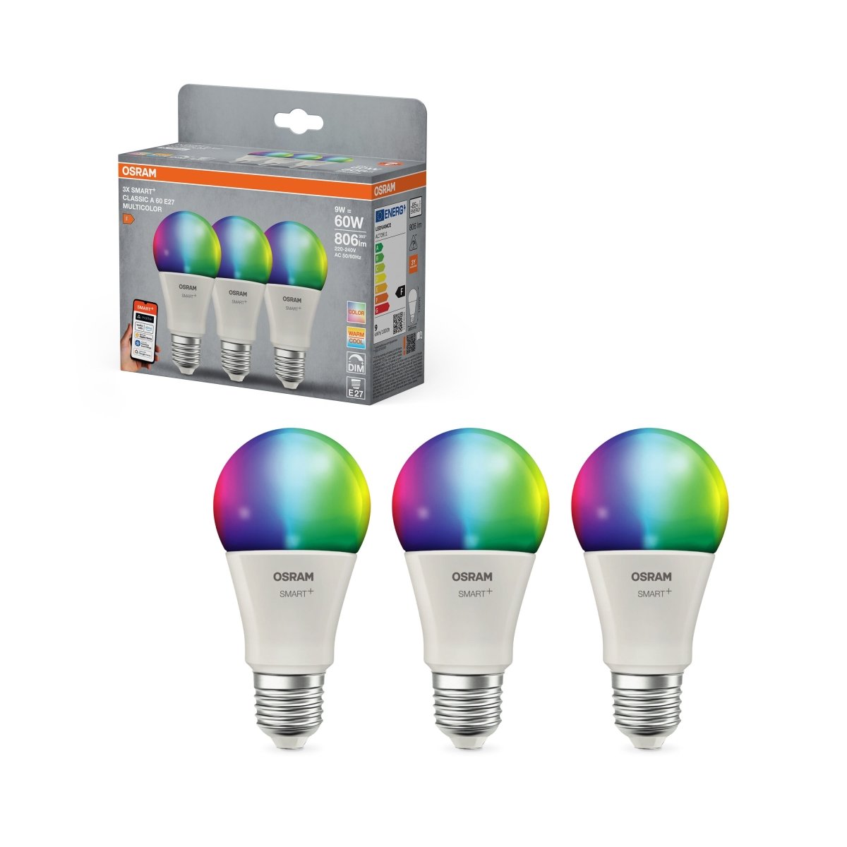 Smart LED žárovka SMART+ MATTER Multicolor Classic A60, 9W, E27, Tripl