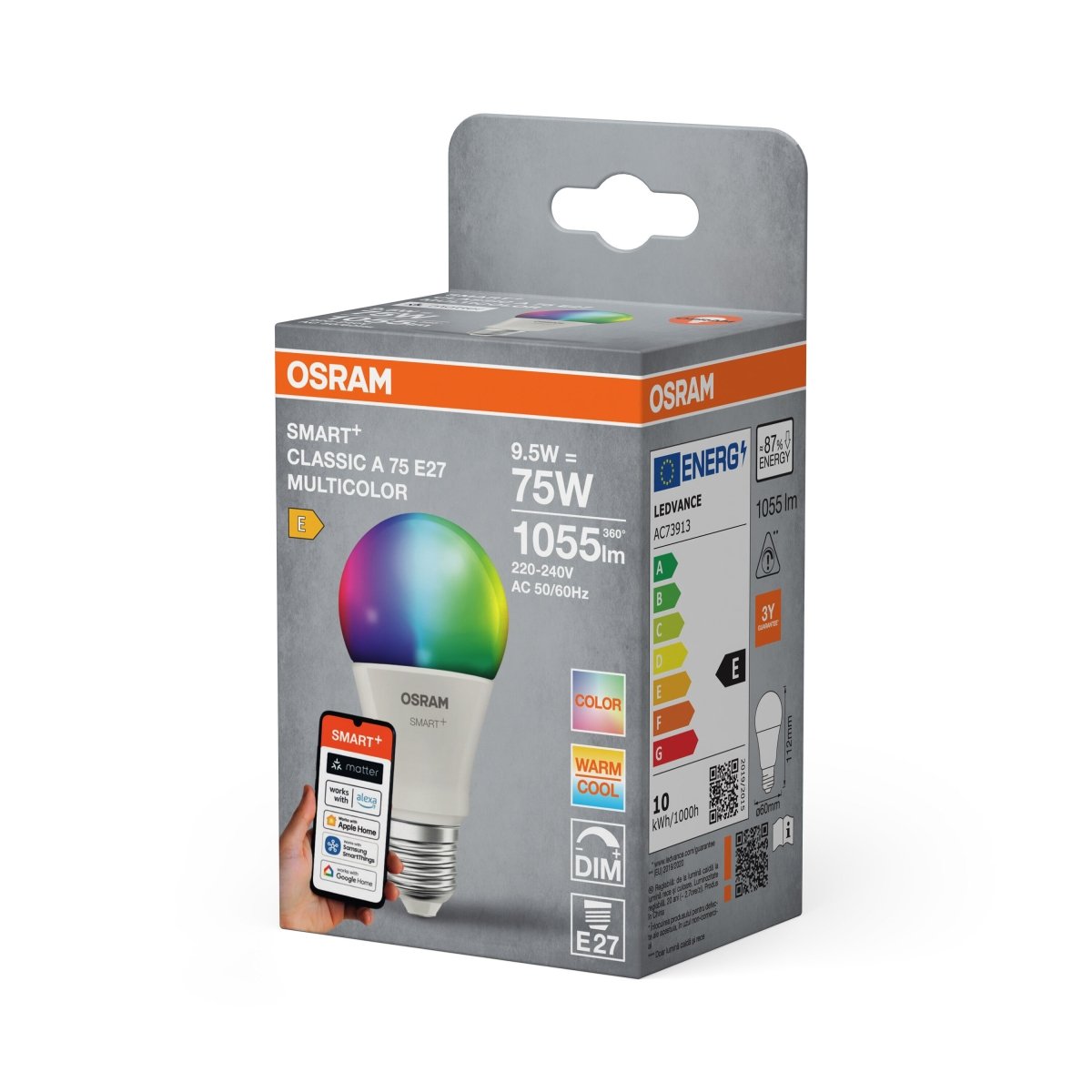 4058075851207 - Smart LED žárovka SMART+ MATTER Multicolor Classic A75, 9.5W, E27 - Czechia LEDVANCE e - shop