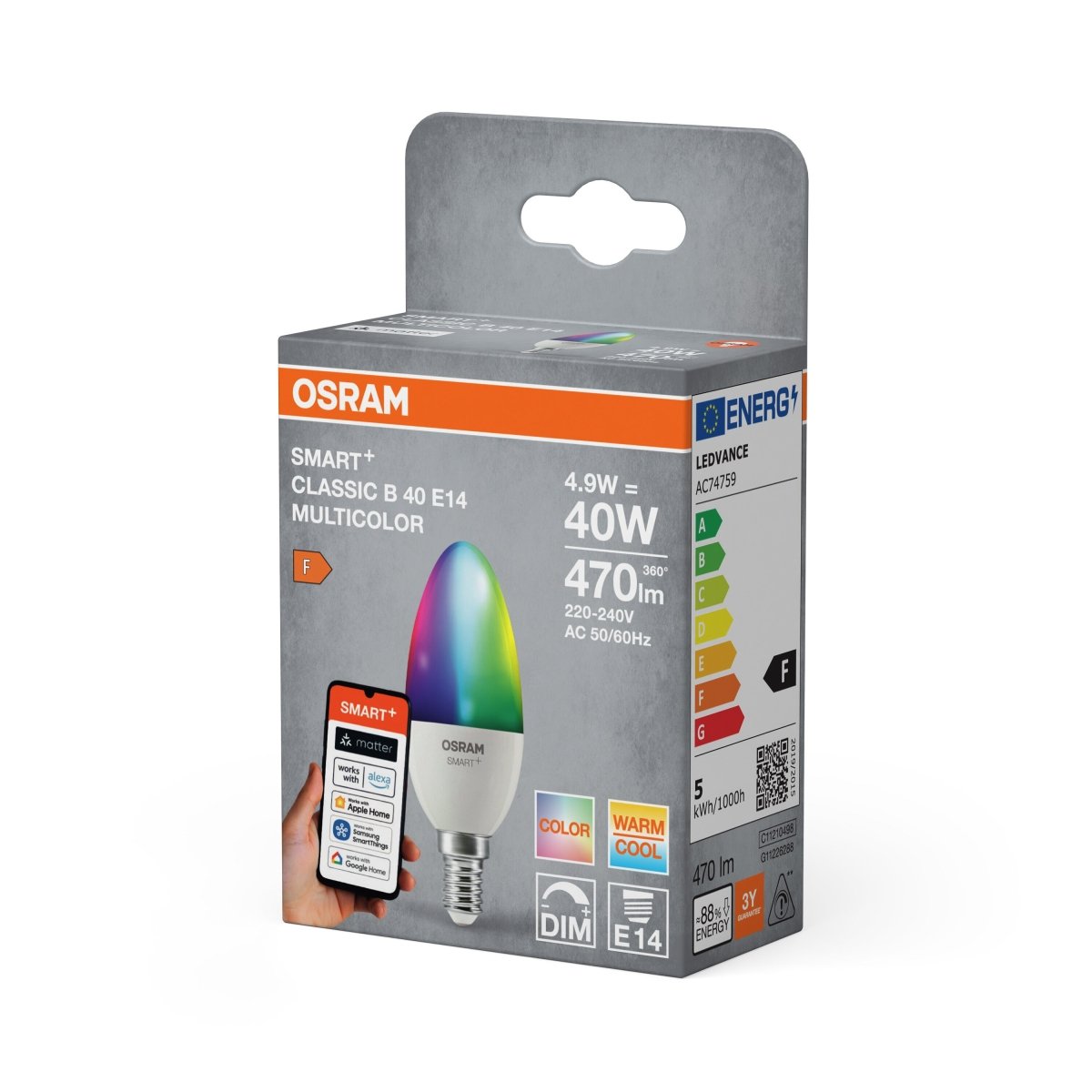 4099854461330 - Smart LED žárovka SMART+ MATTER Multicolor Classic B40, 4.9W, E14 - Czechia LEDVANCE e - shop