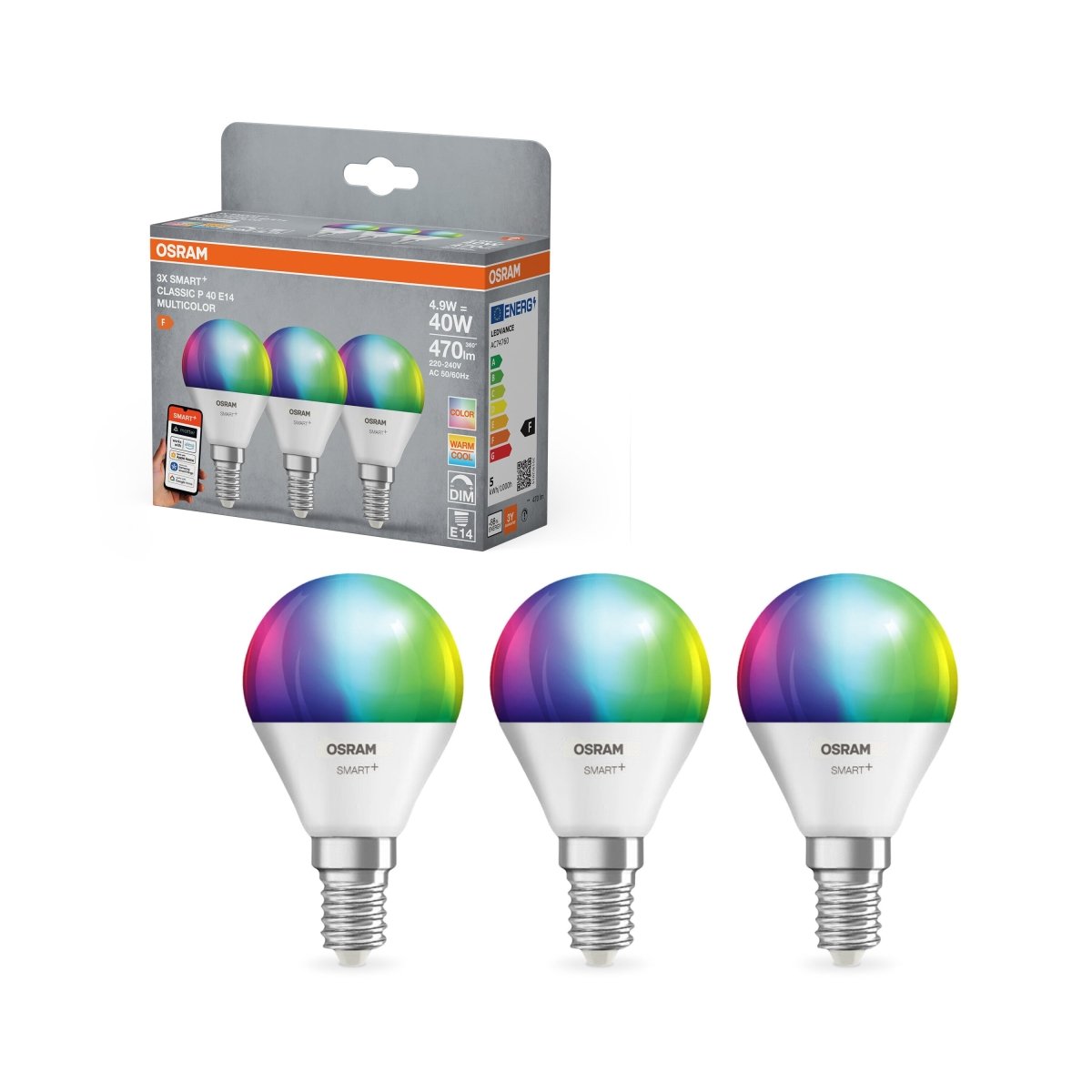 Smart LED žárovka SMART+ MATTER Multicolor Classic P40, 4.9W, E14, Tri