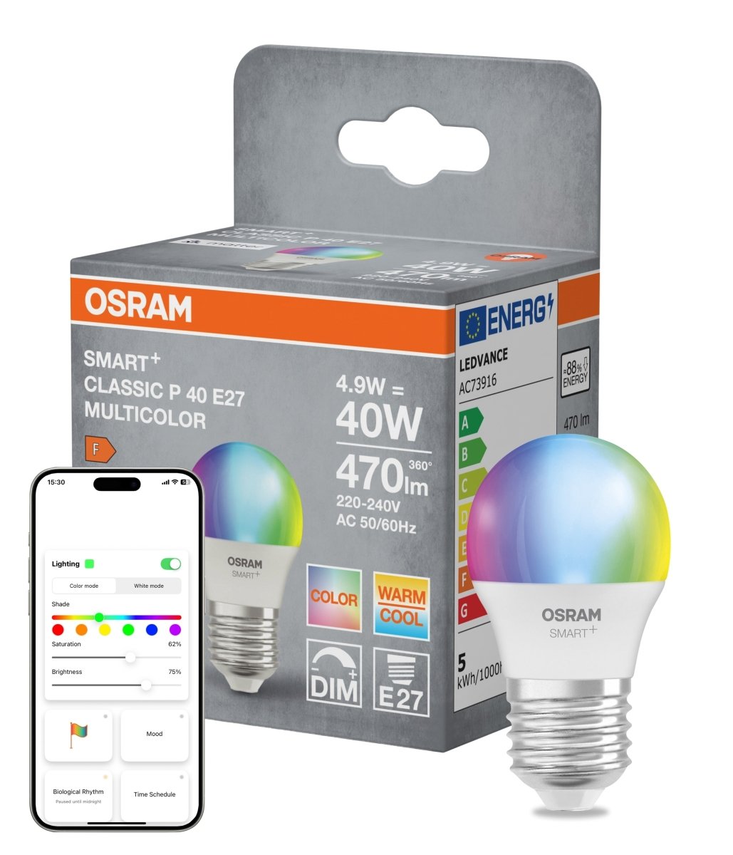 Smart LED žárovka SMART+ MATTER Multicolor Classic P40, 4.9W, E27
