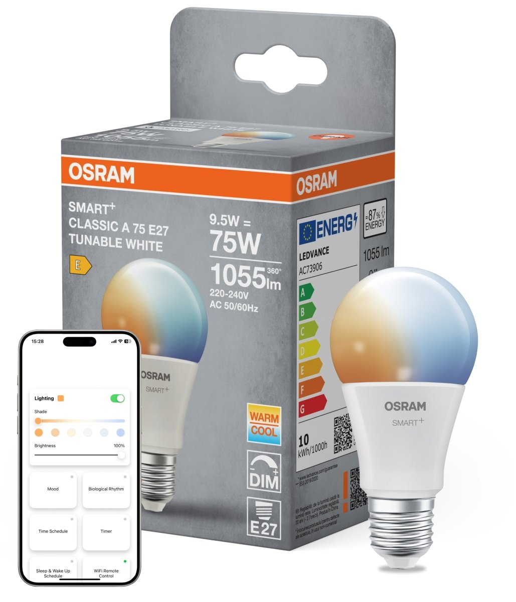 Smart LED žárovka SMART+ MATTER Tunable White Classic A75, 9.5W, E27