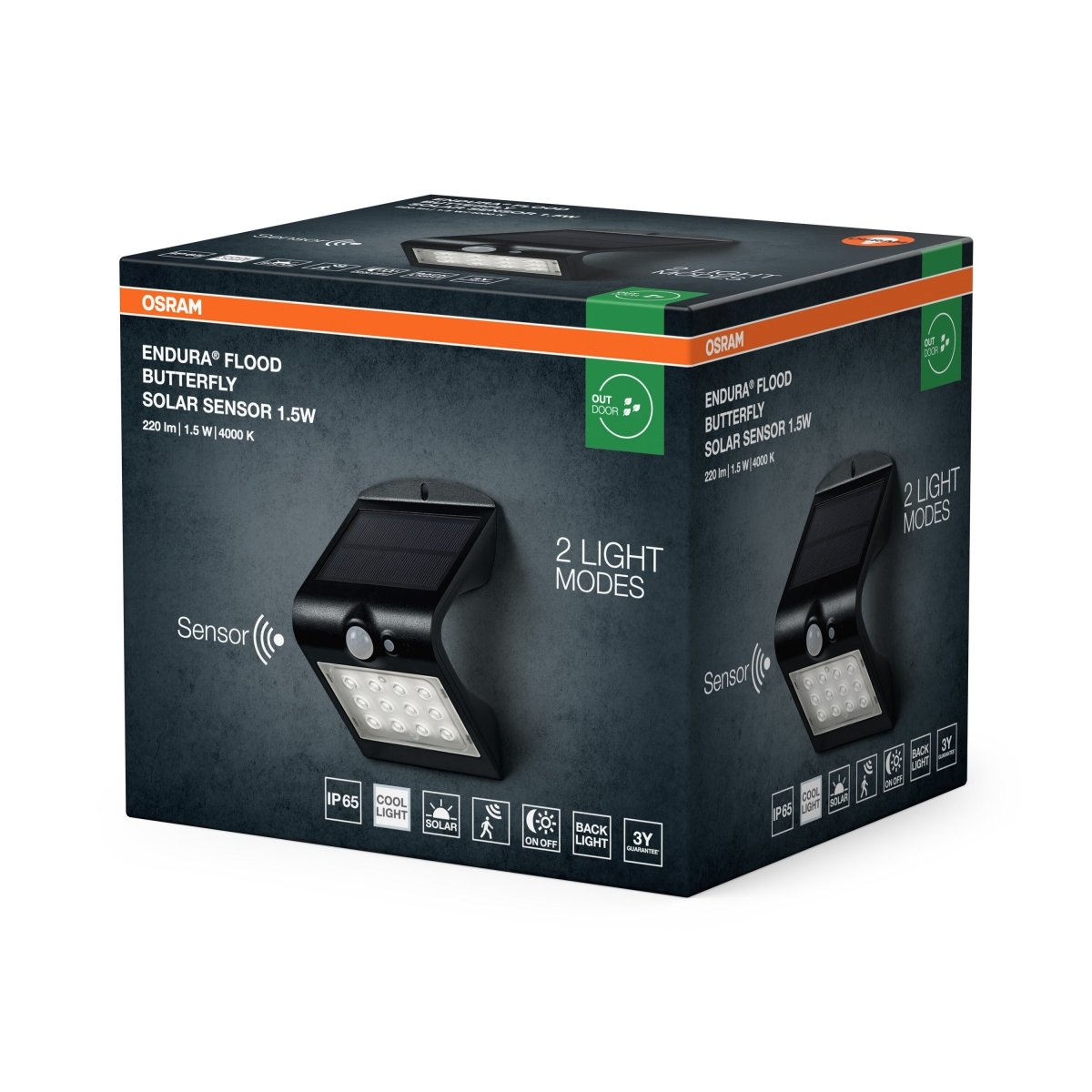 4099854429392 - Solární Reflektor ENDURA Flood Butterfly Sensor 1,5W, Studená Bílá - Solární - Czechia LEDVANCE e - shop