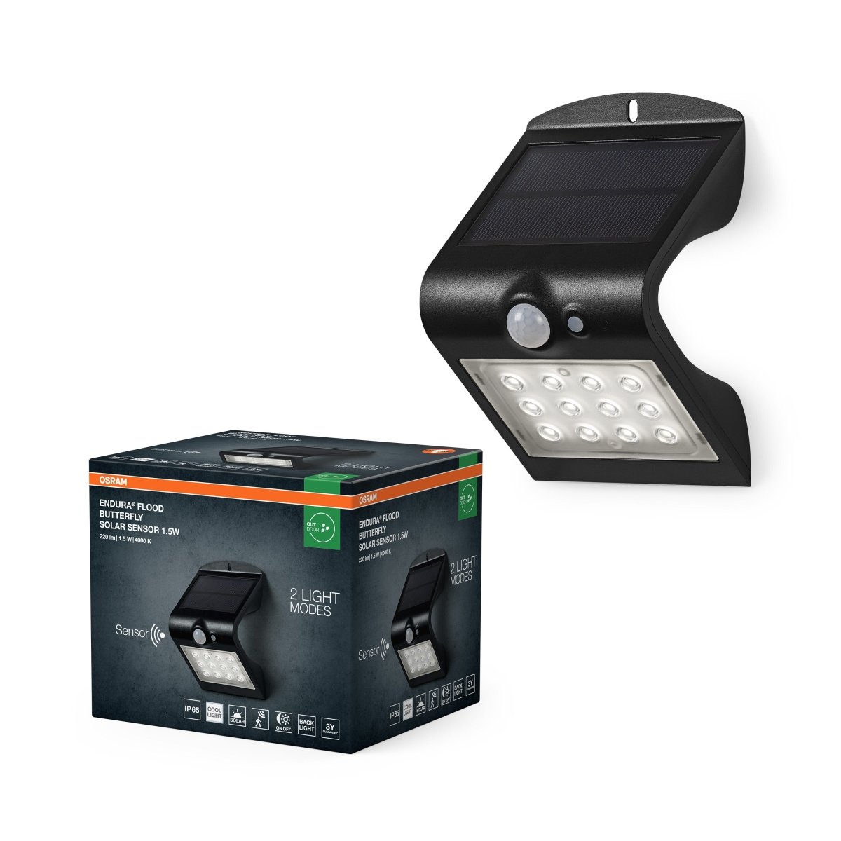 4099854429392 - Solární Reflektor ENDURA Flood Butterfly Sensor 1,5W, Studená Bílá - Solární - Czechia LEDVANCE e - shop