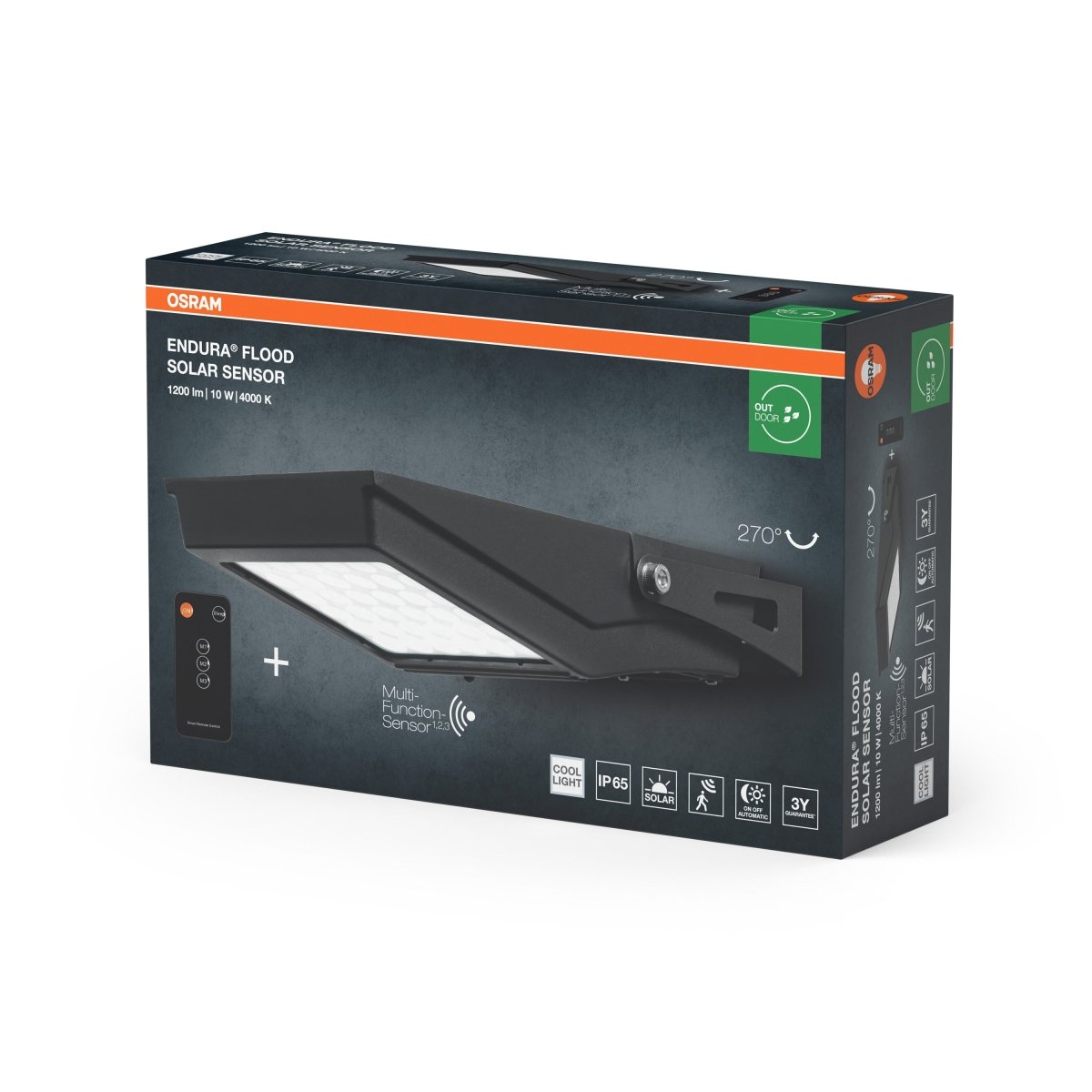 4099854429477 - Solární Reflektor ENDURA® FLOOD Solar Sensor 10W, Studená Bílá s dálkovým ovládáním - Stropní svítidlo - Czechia LEDVANCE e - shop