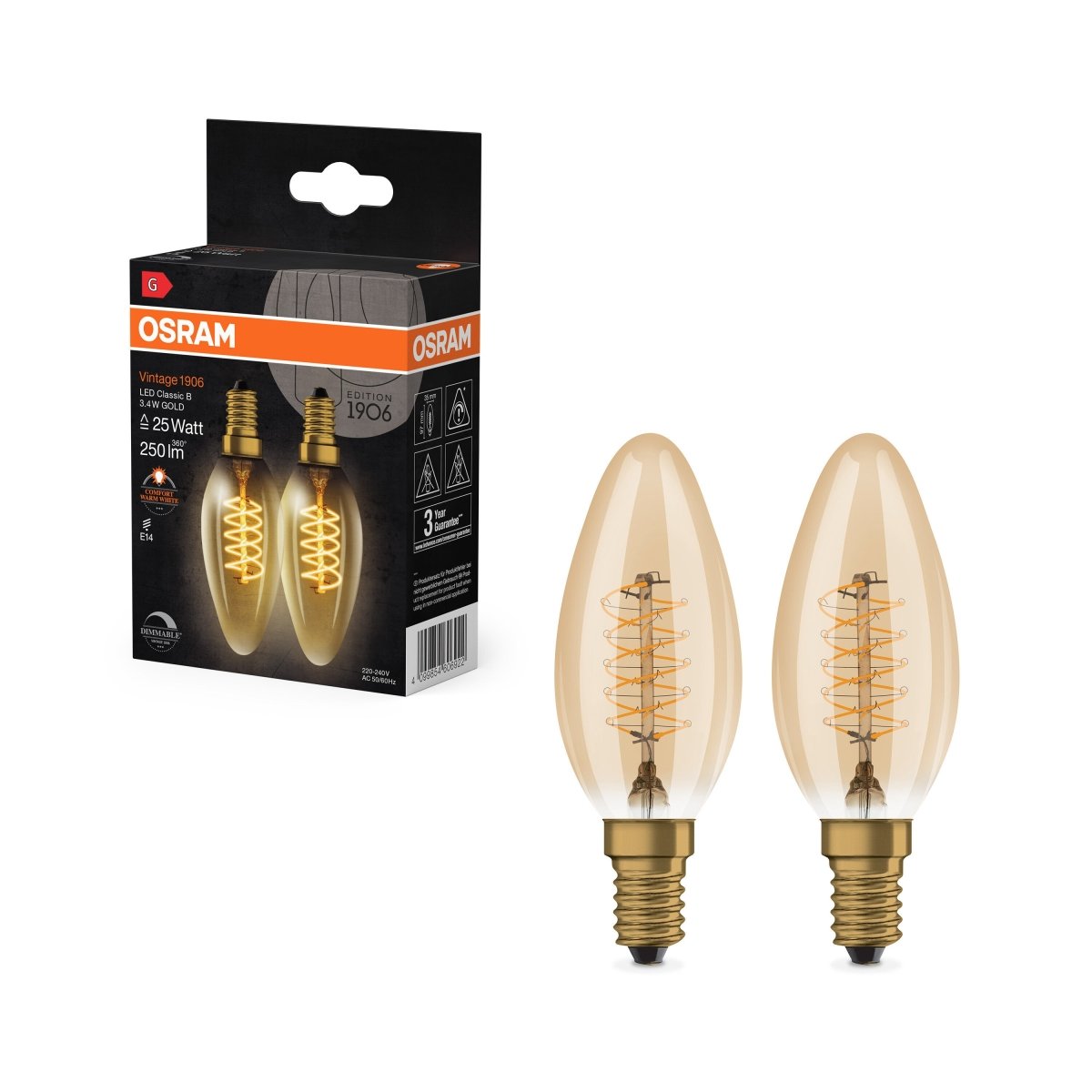 4099854606922 - Stmívatelná LED žárovka E14 3,4 W Vintage 1906, teplá bílá - Žárovka - Czechia LEDVANCE e-shop