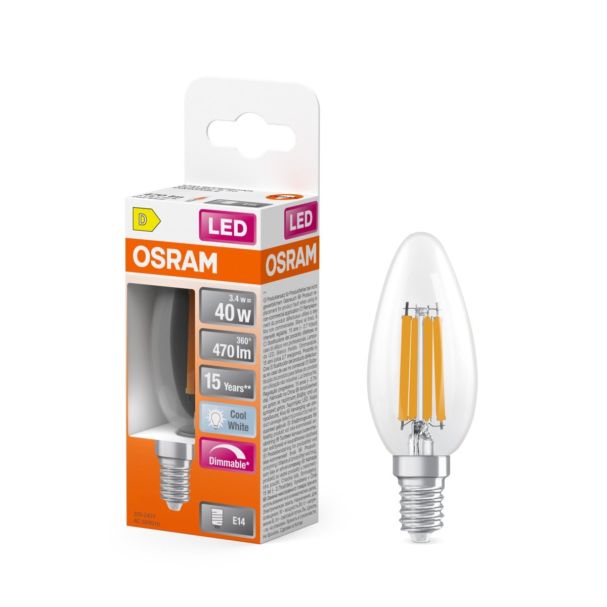 4099854445675 - Stmívatelná LED žárovka E14 4,8 W CLASSIC B, studená bílá OSRAM - Žárovka - LEDVANCE e - shop