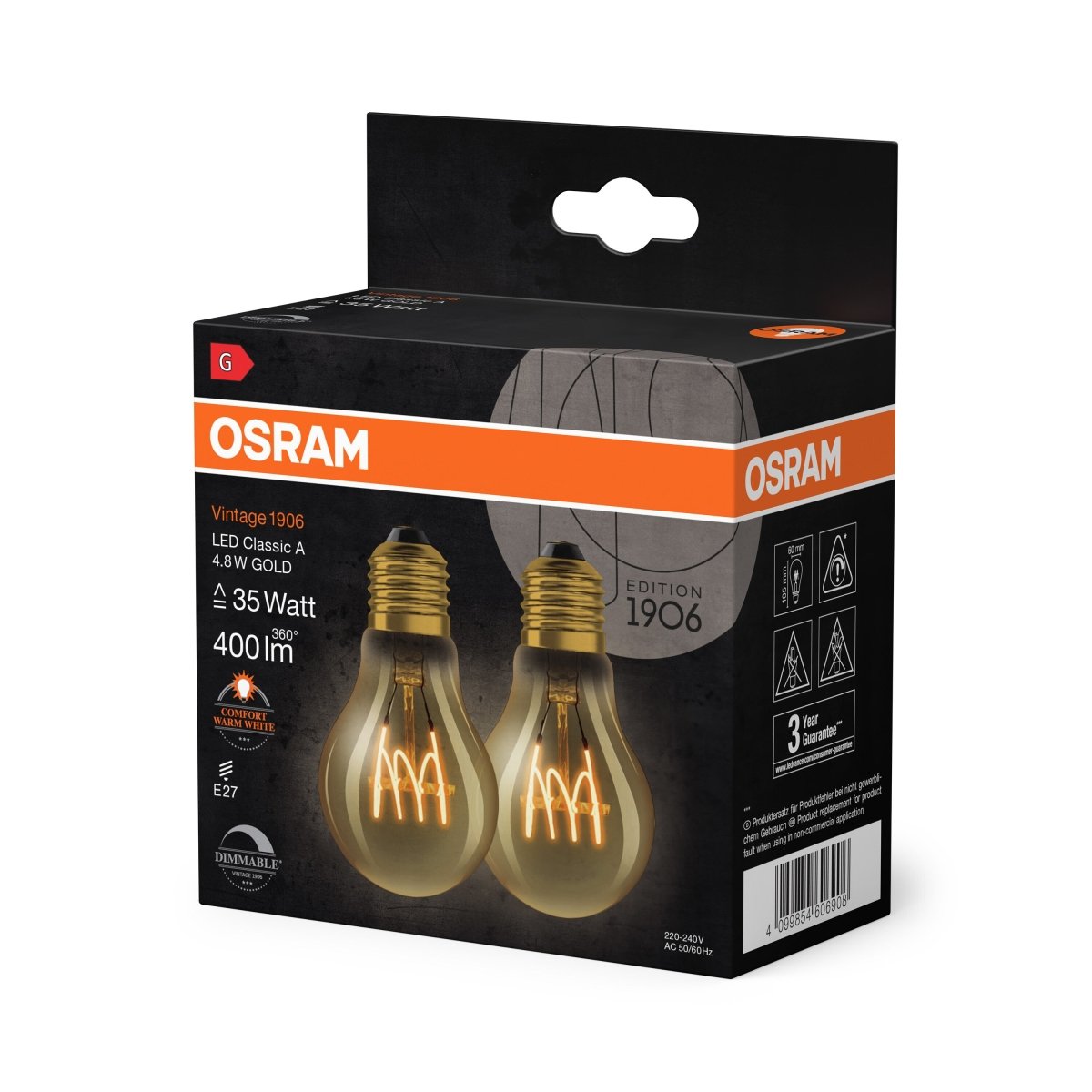 4099854606908 - Stmívatelná LED žárovka E27 4,8 W Vintage 1906, teplá bílá - Žárovka - Czechia LEDVANCE e-shop