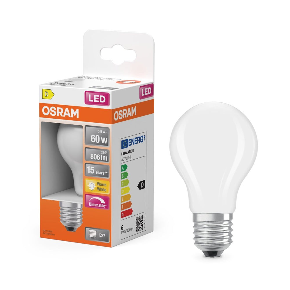 Stmívatelná matná LED žárovka E27 60 W, teplá bílá OSRAM