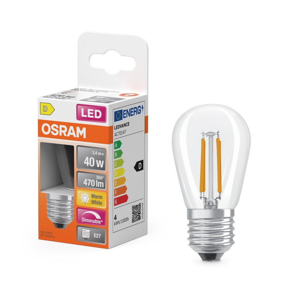 Stmívatelná průhledná LED žárovka E27 4,8 W EDISON, teplá bílá OSRAM