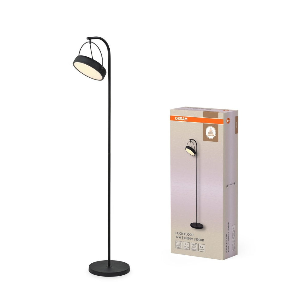 Stojací lampa Puck, 12W, Teplá bílá, Černá