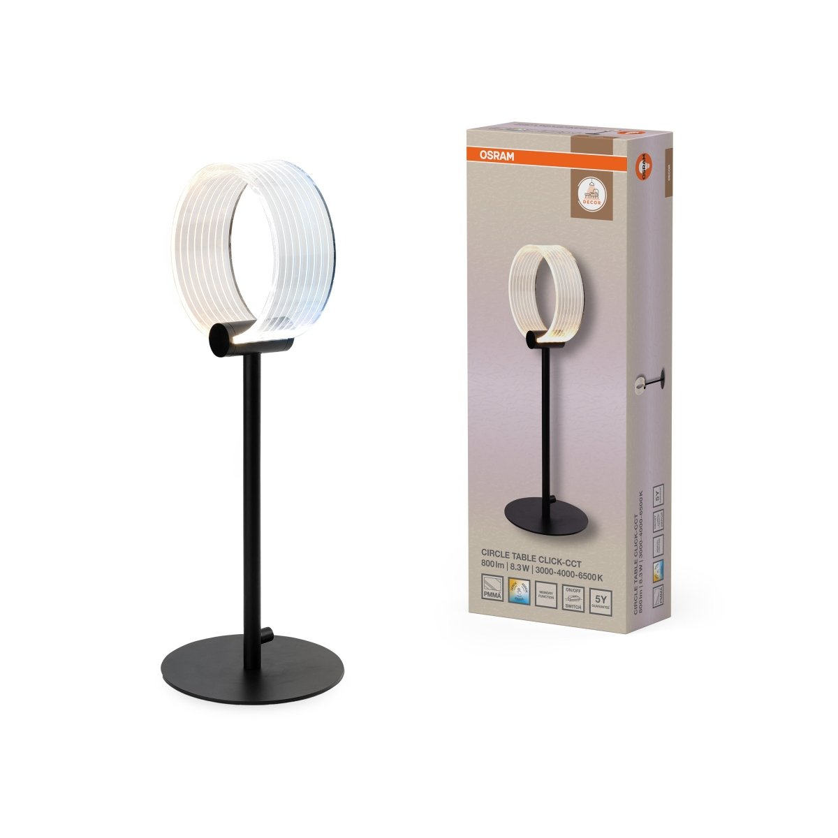4058075847347 - Stolní lampa Circle, 8.3W, Nastavitelná bílá (ClickCCT), Černá - Czechia LEDVANCE e - shop