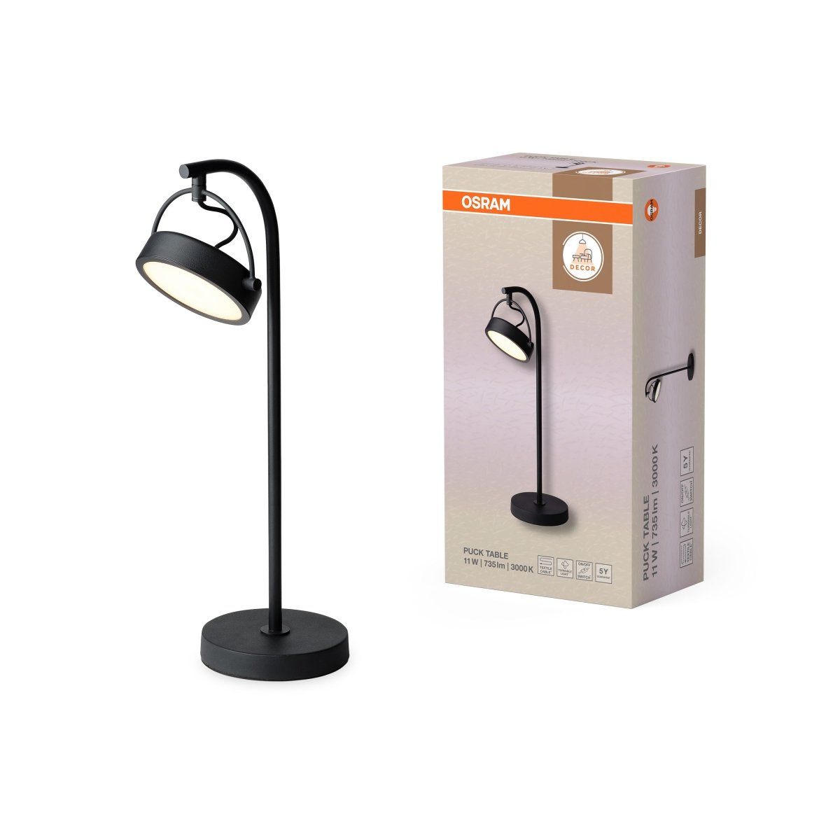 4058075846463 - Stolní lampa Puck, 11W, Teplá bílá, Černá - Czechia LEDVANCE e - shop