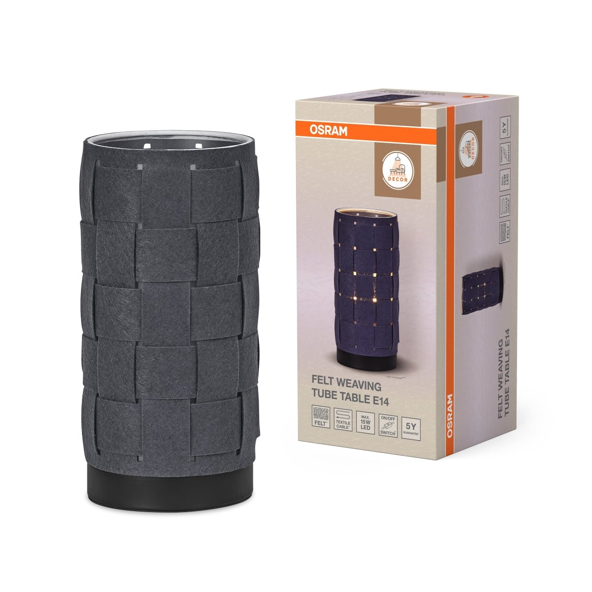 4099854454523 - Stolní svítidlo Decor Felt Weaving Tube, E14, tmavě šedé - Stojací lampa - LEDVANCE e - shop