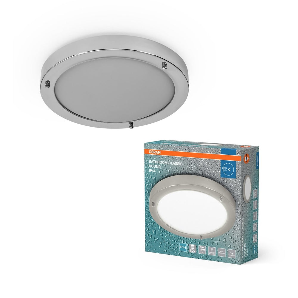 Stříbrné koupelnové LED stropní svítidlo E27 CLASSIC ROUND OSRAM