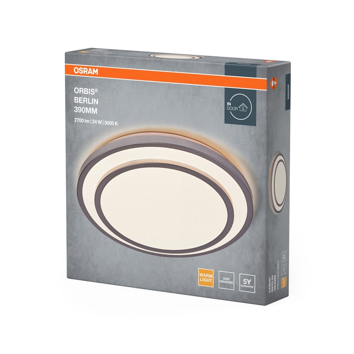 4099854446559 - Stříbrné LED stropní svítidlo 24 W BERLIN 390 mm, teplá bílá OSRAM - Stropní svítidlo - LEDVANCE e - shop