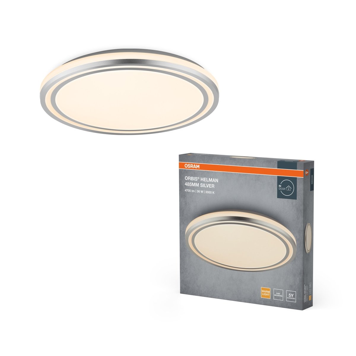 4099854448102 - Stříbrné LED stropní svítidlo 485 mm ORBIS, teplá bílá OSRAM - Stropní svítidlo - LEDVANCE e - shop