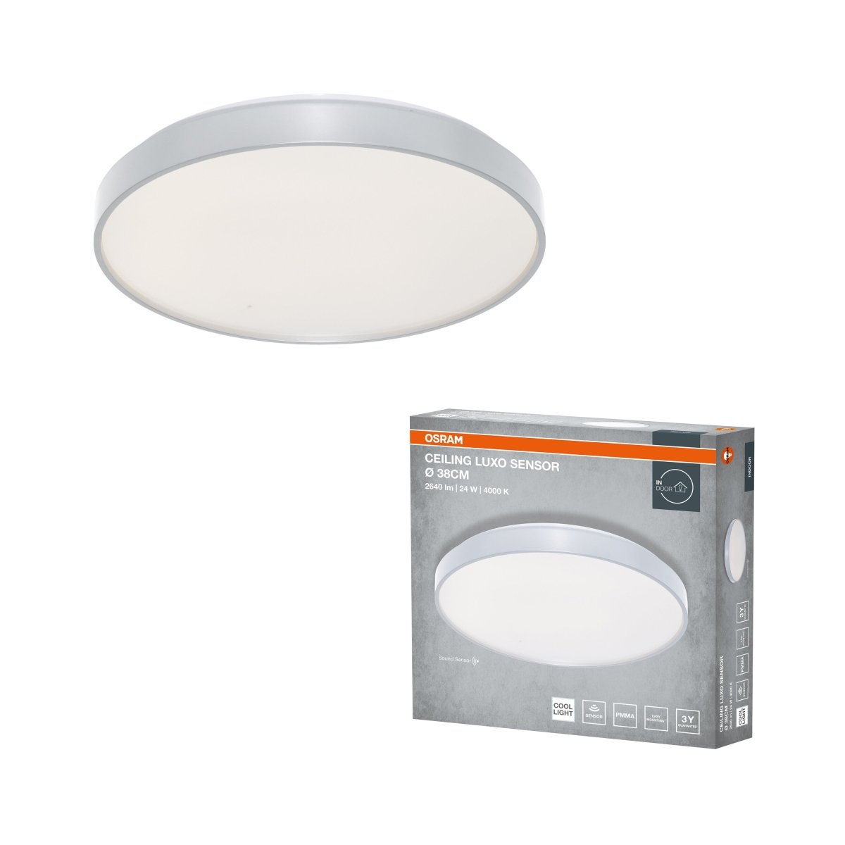 4099854652356 - Stříbrné Stropní svítidlo LUXO, 380mm, 24W, Denní bílá, IP20 - Czechia LEDVANCE e - shop
