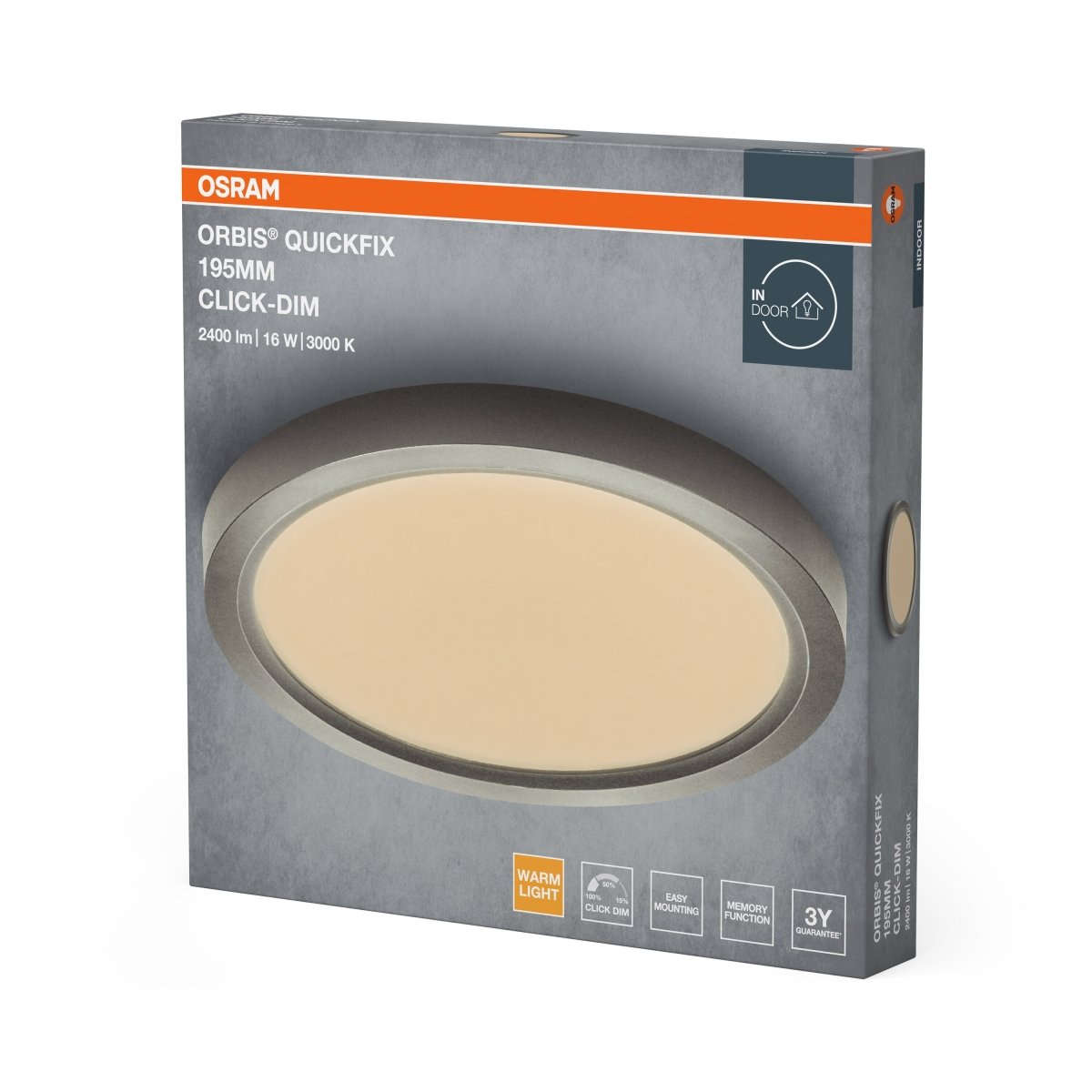 4099854604003 - Stříbrný LED Panel ORBIS 195mm 16W Click Stmívatelný, Teplá Bílá - LED Panel - Czechia LEDVANCE e - shop