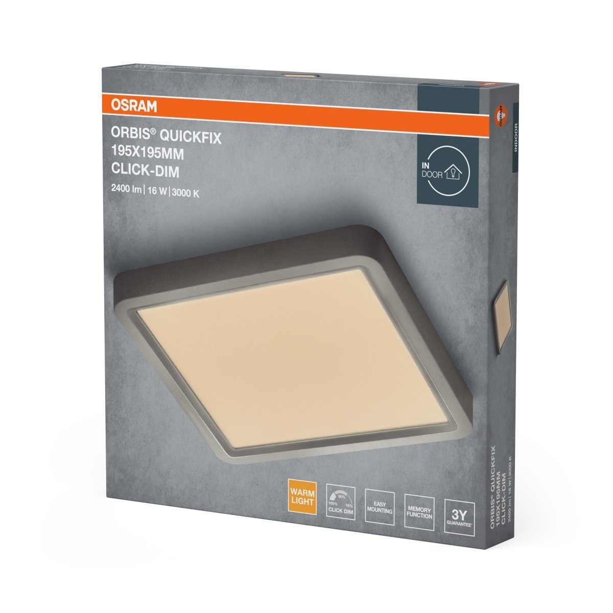 4099854604805 - Stříbrný LED Panel ORBIS 195x195mm 16W Click Stmívatelný, Teplá Bílá - LED Panel - Czechia LEDVANCE e - shop