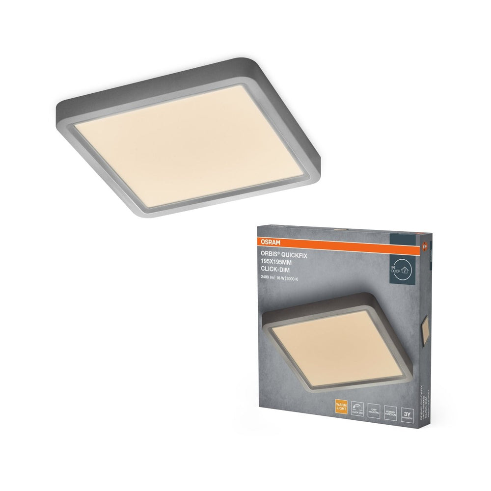 Stříbrný LED Panel ORBIS 195x195mm 16W Click Stmívatelný, Teplá Bílá