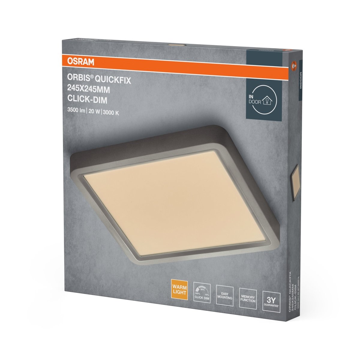 4099854604867 - Stříbrný LED Panel ORBIS 245x245mm 20W Click Stmívatelný, Teplá Bílá - LED Panel - Czechia LEDVANCE e - shop