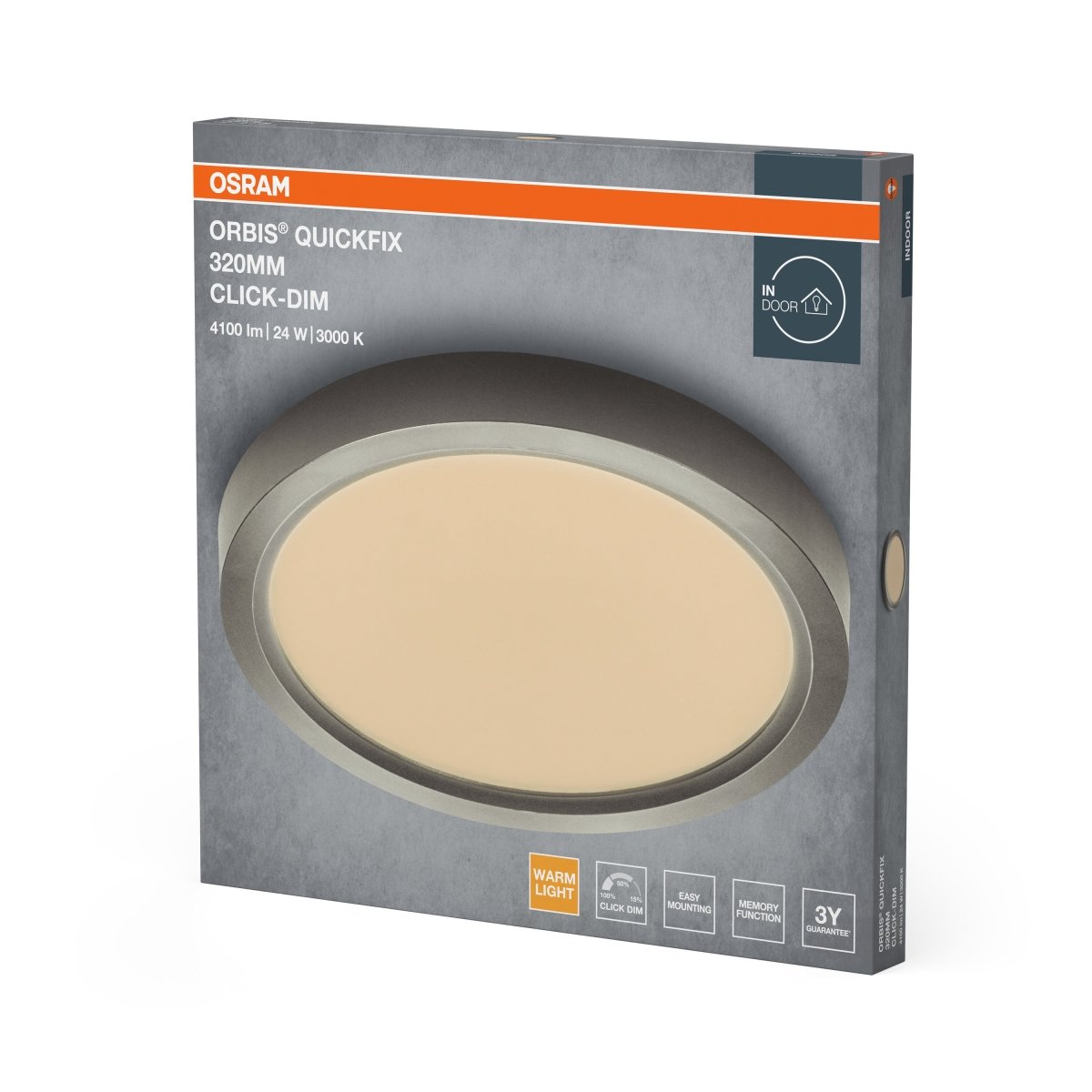 4099854604546 - Stříbrný LED Panel ORBIS 320mm 24W Click Stmívatelný, Teplá Bílá - LED Panel - Czechia LEDVANCE e - shop