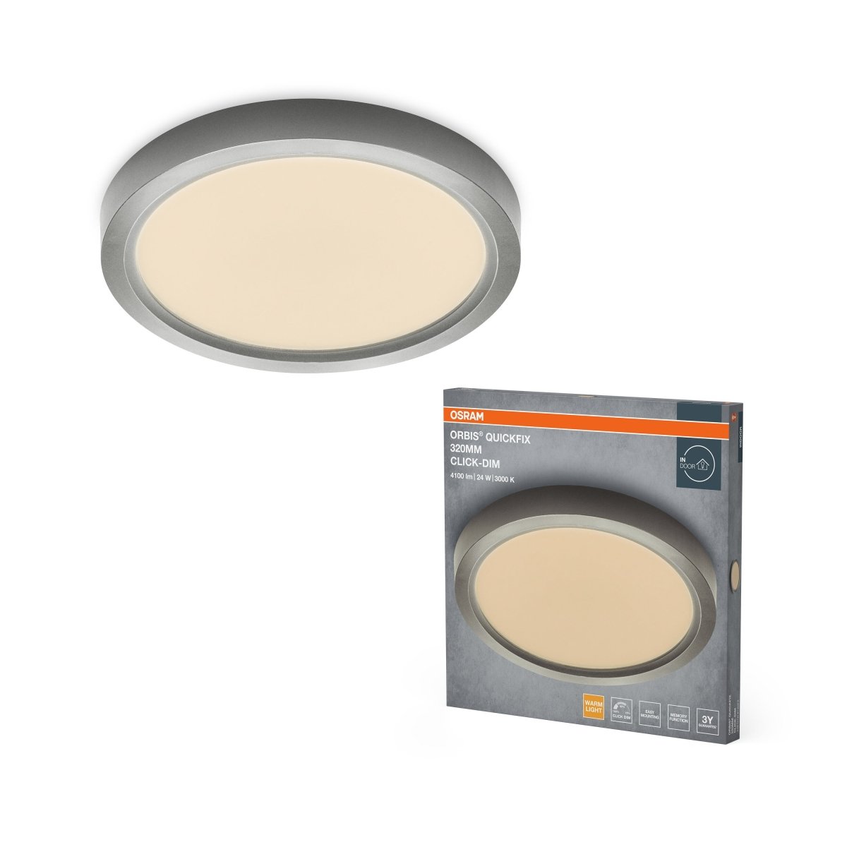 4099854604546 - Stříbrný LED Panel ORBIS 320mm 24W Click Stmívatelný, Teplá Bílá - LED Panel - Czechia LEDVANCE e - shop