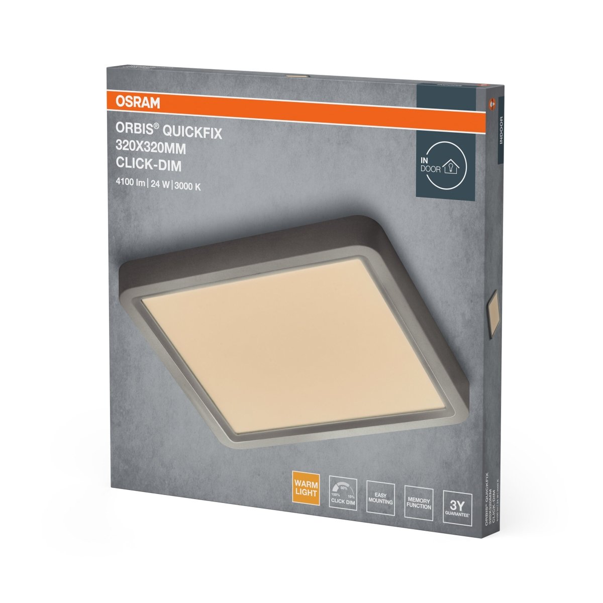4099854604928 - Stříbrný LED Panel ORBIS 320x320mm 24W Click Stmívatelný, Teplá Bílá - LED Panel - Czechia LEDVANCE e - shop