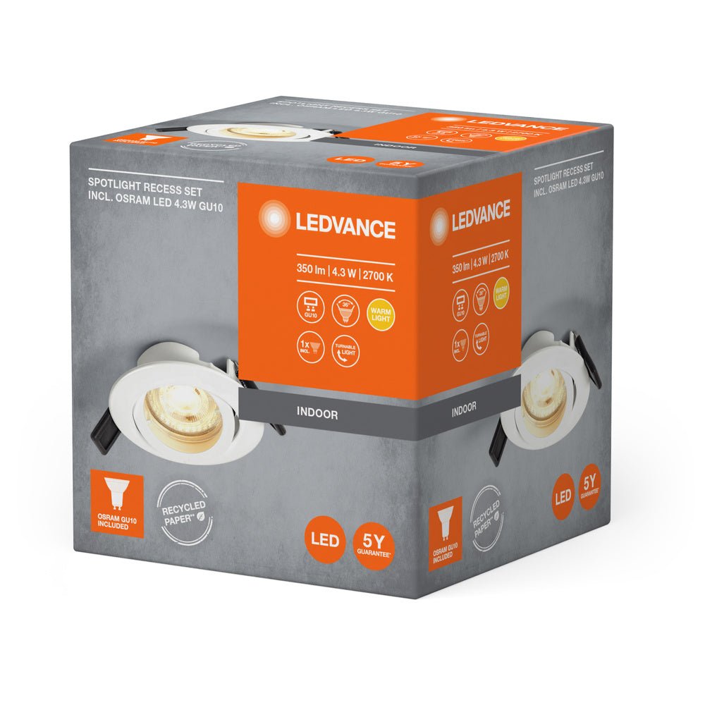 4058075572997 - Stropní LED bodovka bílá GU10 4.3W ECESS ADJ teplá bílá - Podhledové svítidlo - LEDVANCE e - shop