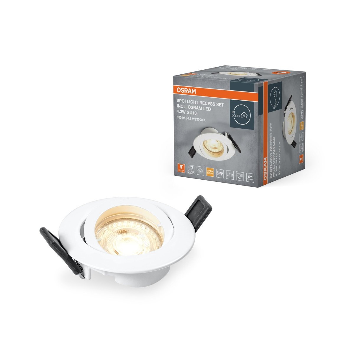 4099854444494 - Stropní LED bodovka bíláU10 4.3W ECESS ADJ teplá bílá OSRAM - Podhledové svítidlo - LEDVANCE e - shop