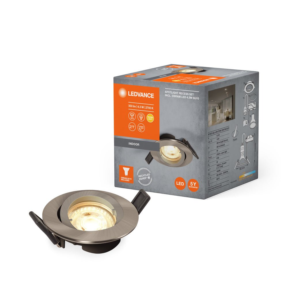 Stropní LED bodovka stříbrná GU10 4.3W ECESS ADJ teplá bílá