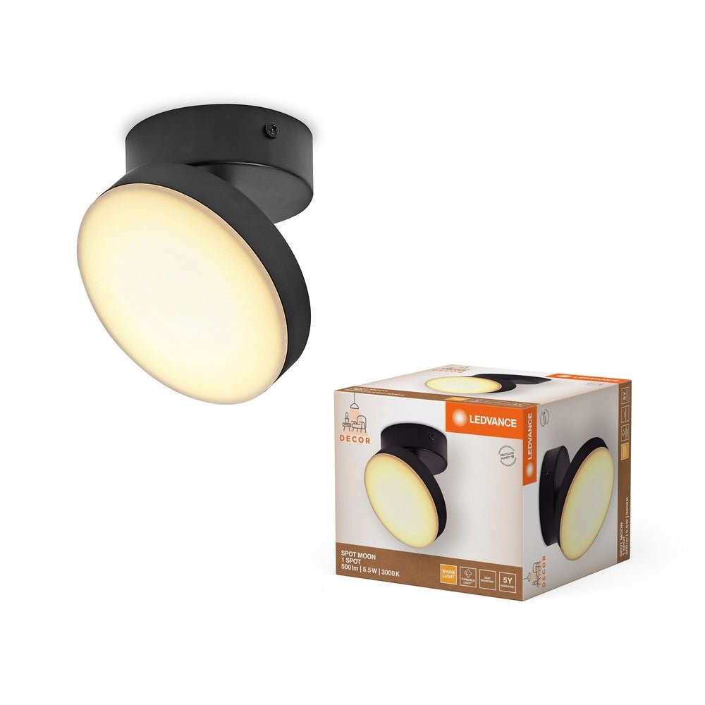 Stropní svítidlo černé 5.5W 1 SPOT MOON, teplá bílá