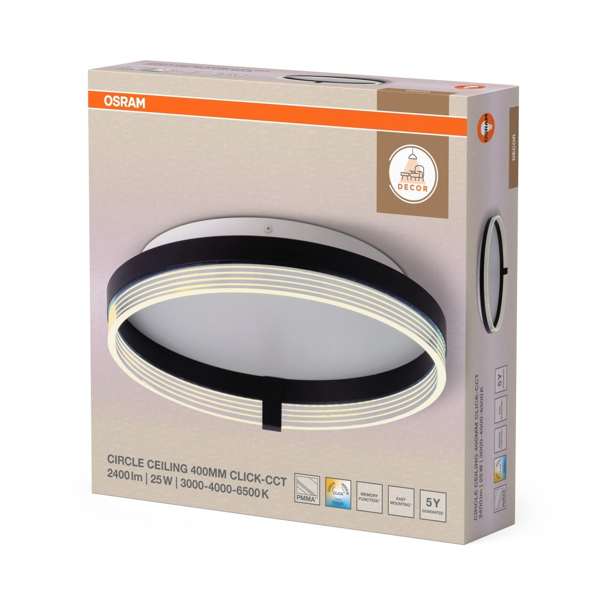 4058075847309 - Stropní svítidlo Circle 400mm, 25W, Nastavitelná bílá (ClickCCT), Černé - Czechia LEDVANCE e - shop