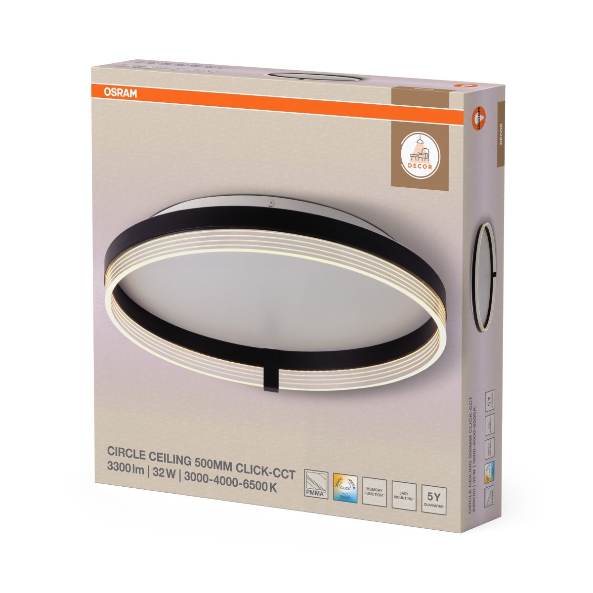 4058075847323 - Stropní svítidlo Circle 500mm, 32W, Nastavitelná bílá (ClickCCT), Černé - Czechia LEDVANCE e - shop