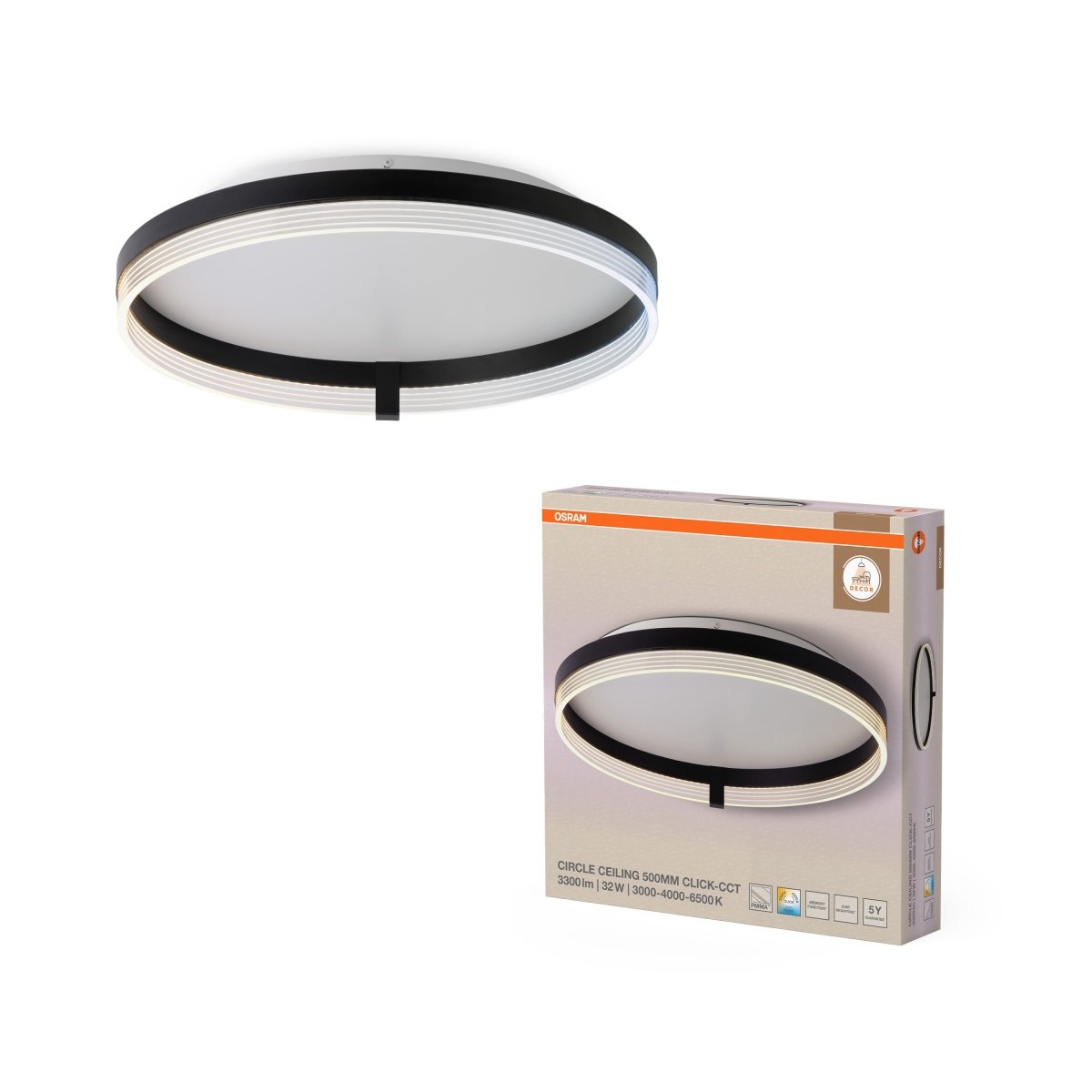 4058075847323 - Stropní svítidlo Circle 500mm, 32W, Nastavitelná bílá (ClickCCT), Černé - Czechia LEDVANCE e - shop