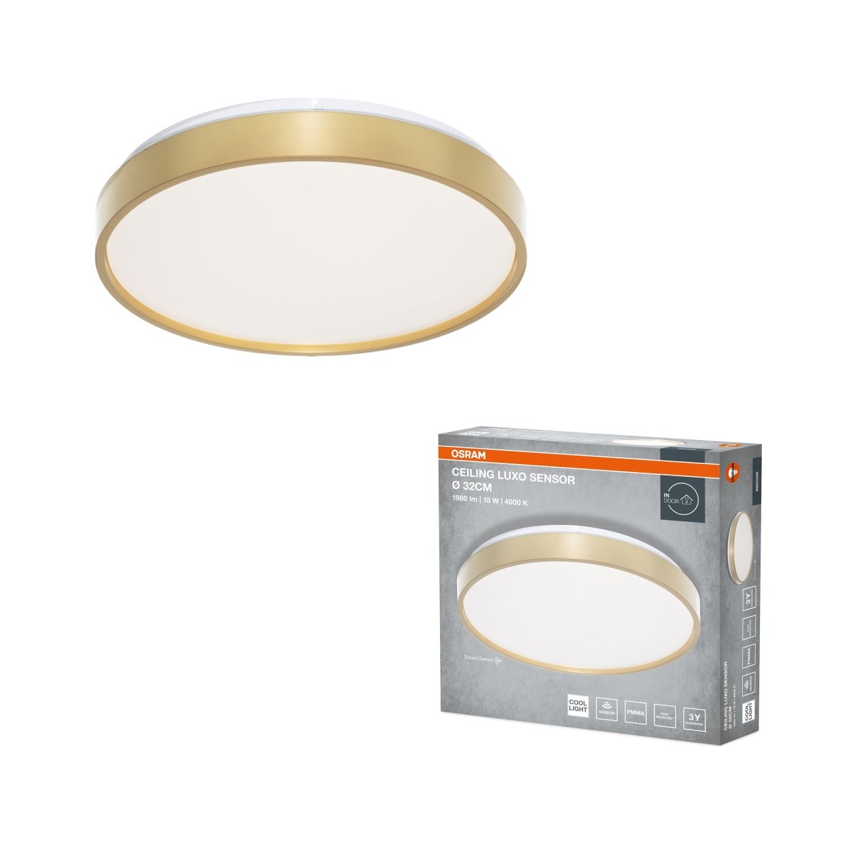 4099854653186 - Stropní svítidlo LUXO, 320mm, 18W, Denní bílá, IP20, Zlaté - Czechia LEDVANCE e - shop