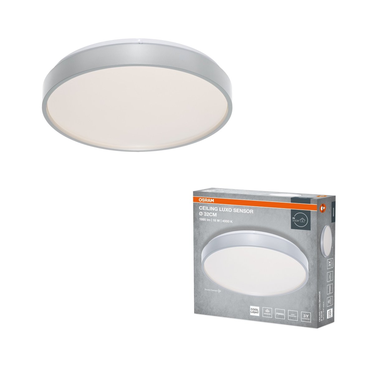 4099854651953 - Stropní svítidlo LUXO, 320mm, Denní bílá, IP20, Stříbrné - Czechia LEDVANCE e - shop
