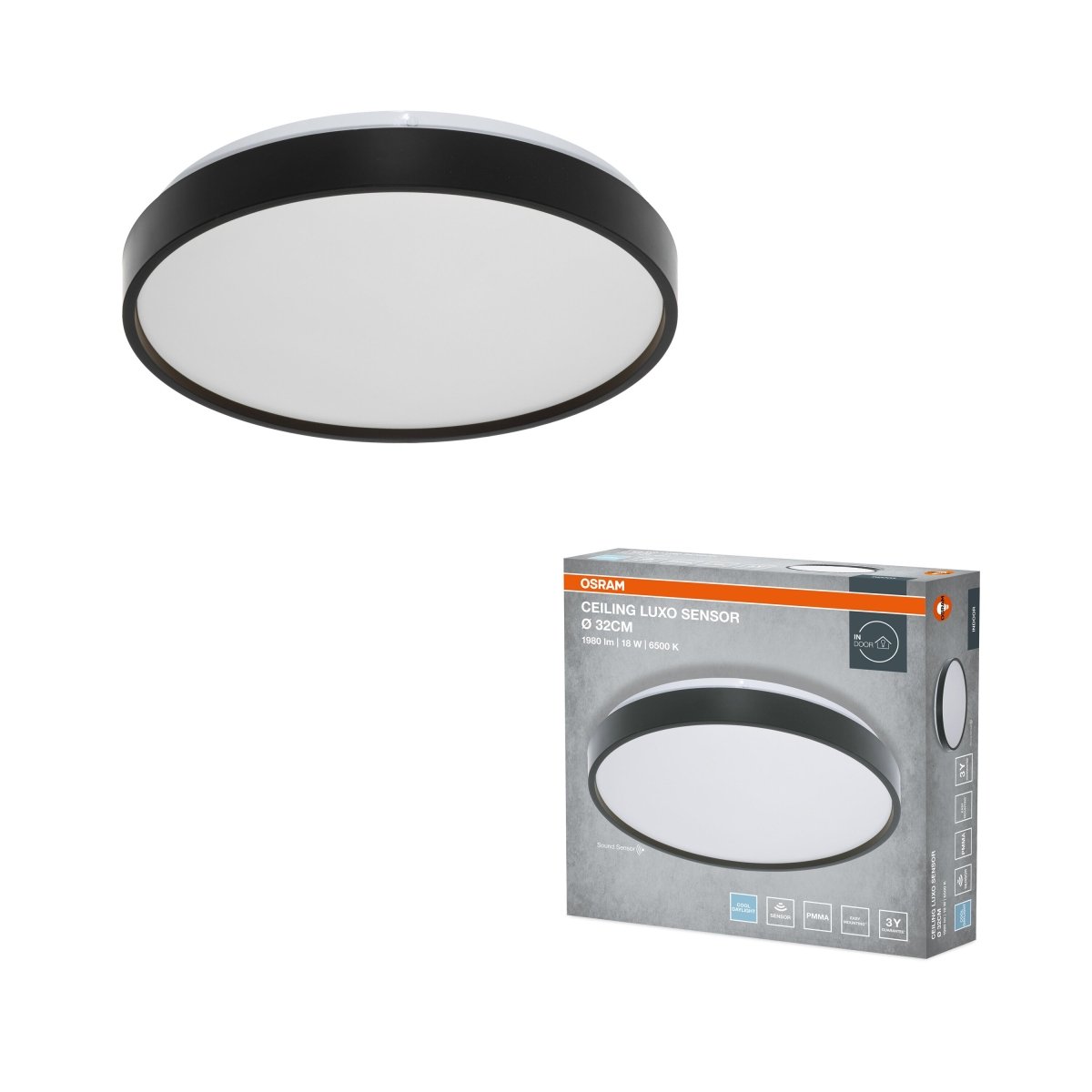 4099854651229 - Stropní svítidlo LUXO, 320mm, Studená bílá, IP20, Černé - Czechia LEDVANCE e - shop