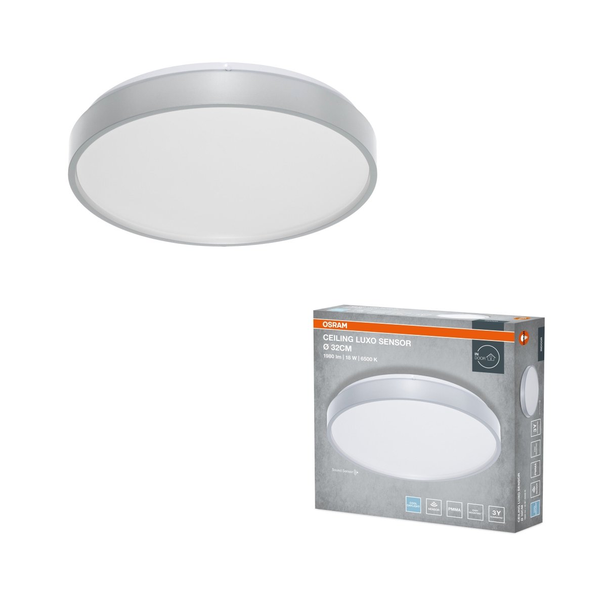 4099854651977 - Stropní svítidlo LUXO, 320mm, Studená bílá, IP20, Stříbrné - Czechia LEDVANCE e - shop