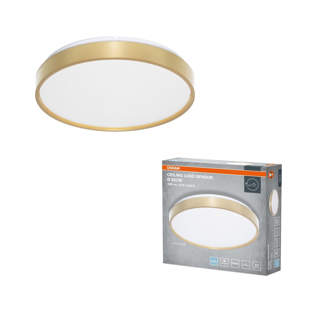 4099854653308 - Stropní svítidlo LUXO, 320mm, Studená bílá, IP20, Zlaté - Czechia LEDVANCE e - shop